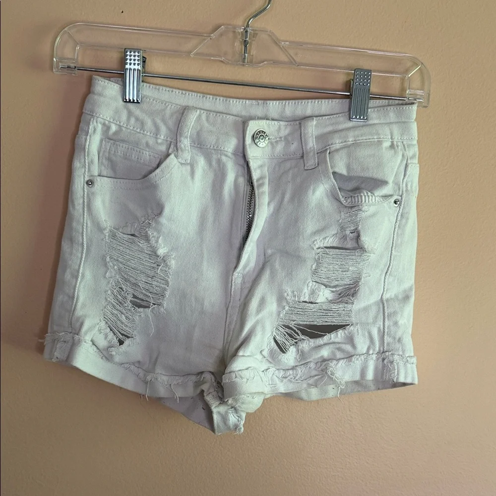 SHEIN White Ripped High-Rise Denim Shorts